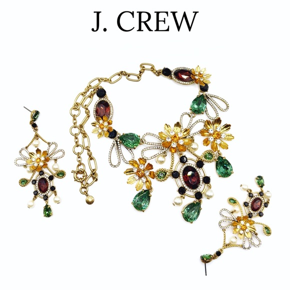 J. Crew • Baroque Floral Mixed Gem Statement Necklace • Alhambra Green - Picture 11 of 13